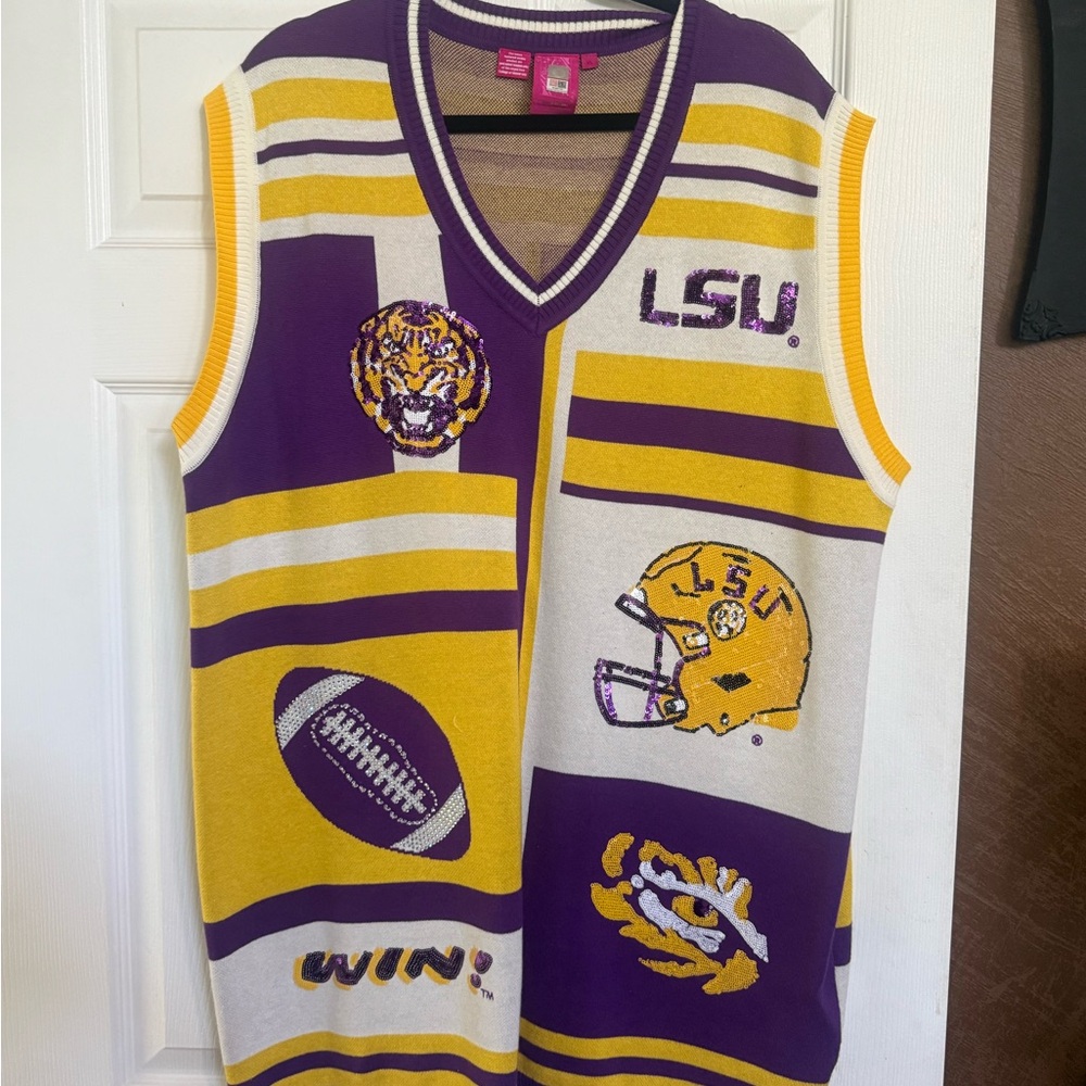 Queen of Sparkles! LSU Purple & Gold Knit Game Day Sweater Vest Dress